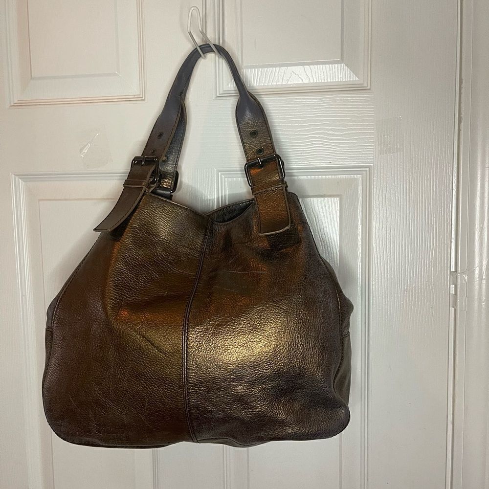 Maurizio Taiuti leather metallic Bronze large tote antique tone buckles